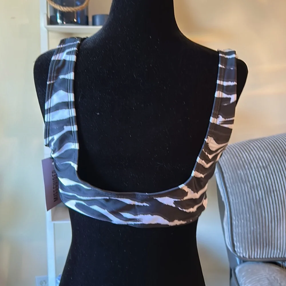 MISSGUIDED scoop neck bikini top in zebra print size 10 - Picture 6 of 8